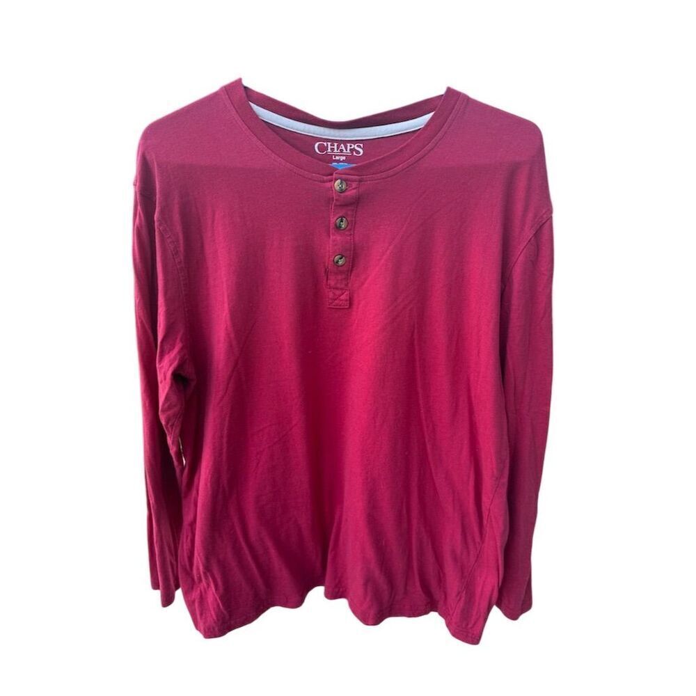 Chaps Men's Red Long Sleeve Henley Shirt Size Large